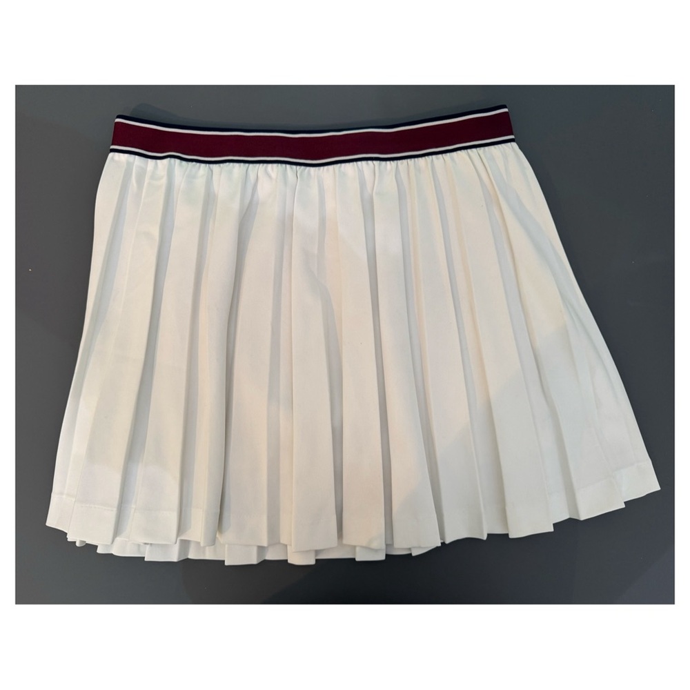 Tory Sport White Pleated Skirt with Maroon Trim